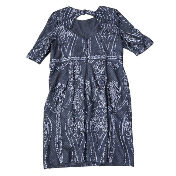 R&M Richards Dress Women's 18W Navy Blue Bling Sequins Short Sleeve Formal Stret - Picture 6 of 8